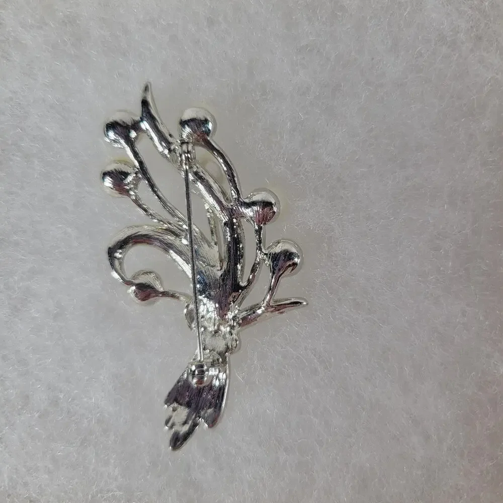 Set of 2 Silver Tone Classic Faux Pearl Floral Wheat Sheaf & Flowers Brooches